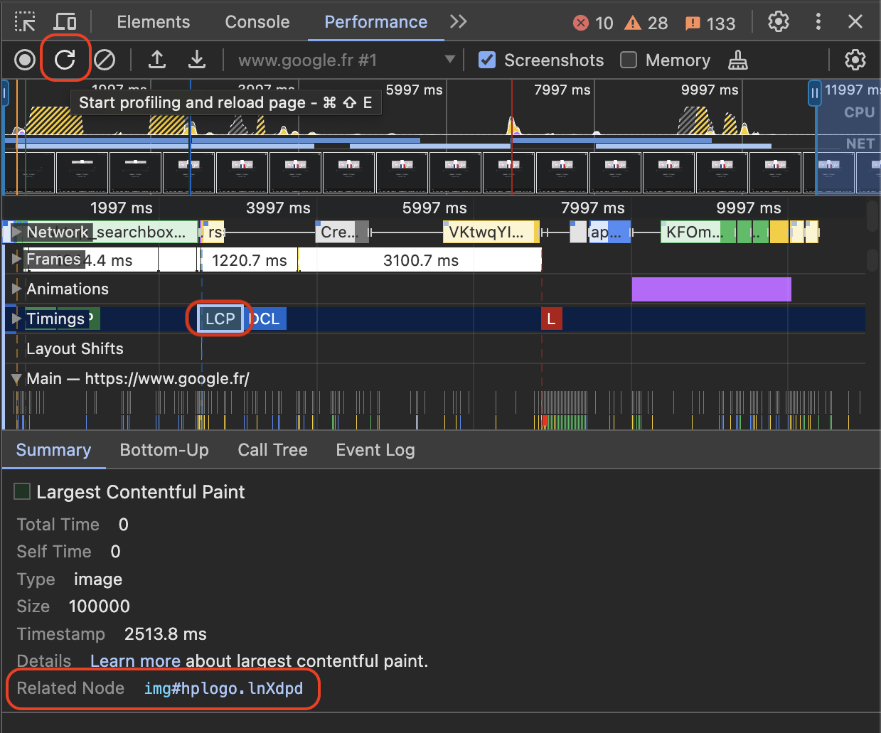 Chrome DevToolsのLCP